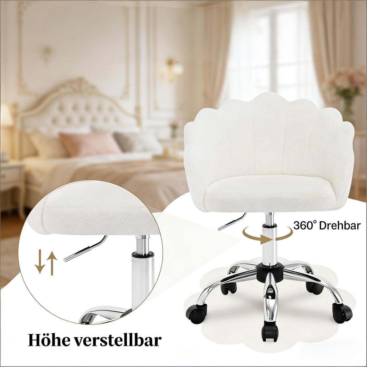 DREHSTUHL DE-40844 Blume-Blatt-Design höhenverstellbar Creme - Creme, Metall (37.5/81.5/55cm) - ComfortXL