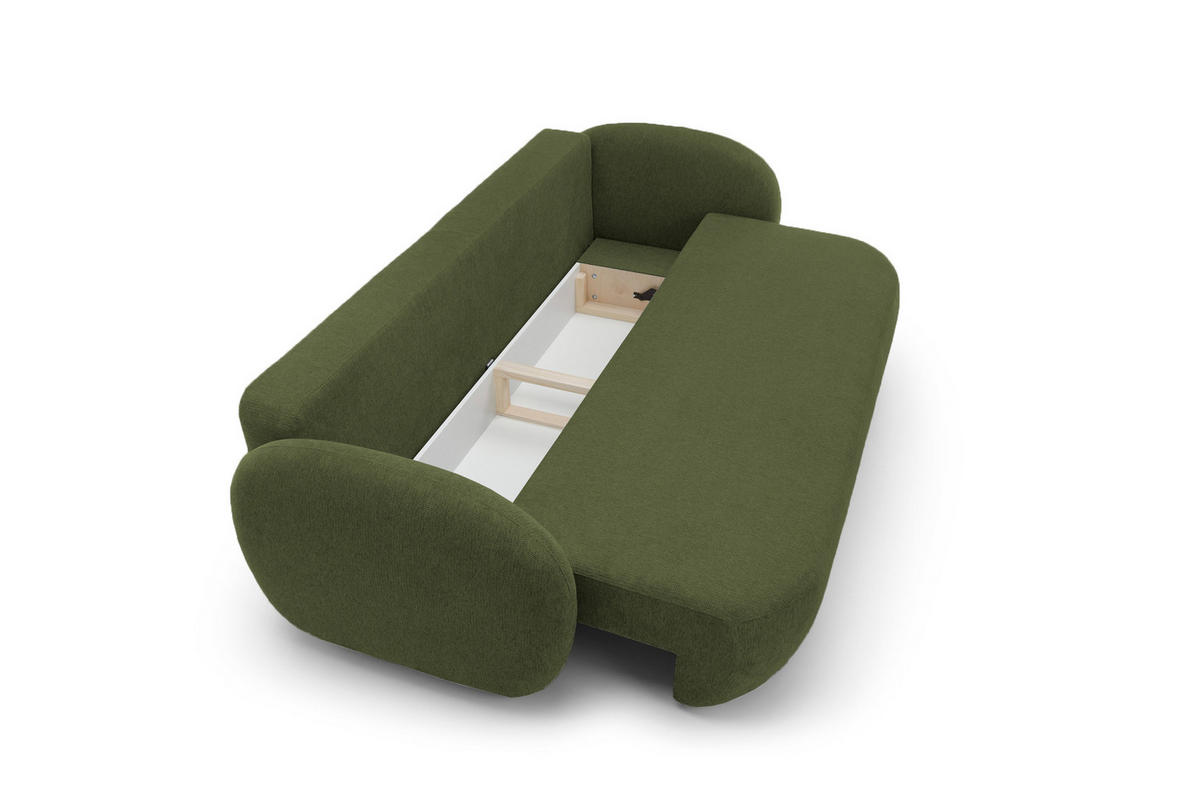 SOFA OLIO Mit Schlaffunktion Und Bettkasten, Bonell-Taschenfederung, Aragon-Stoff, lose Rückenkissen, freistehend, 238x101x86 cm Green - Grün, Holz/Textil (238/86/101cm) - DomoHome