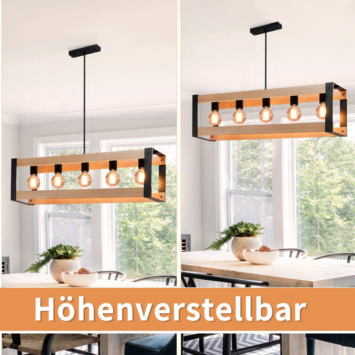 PENDELLEUCHTE Margarete 5-flammig 90/20/150 cm - Braun, Holzwerkstoff (90/20/150cm) - Nettlife