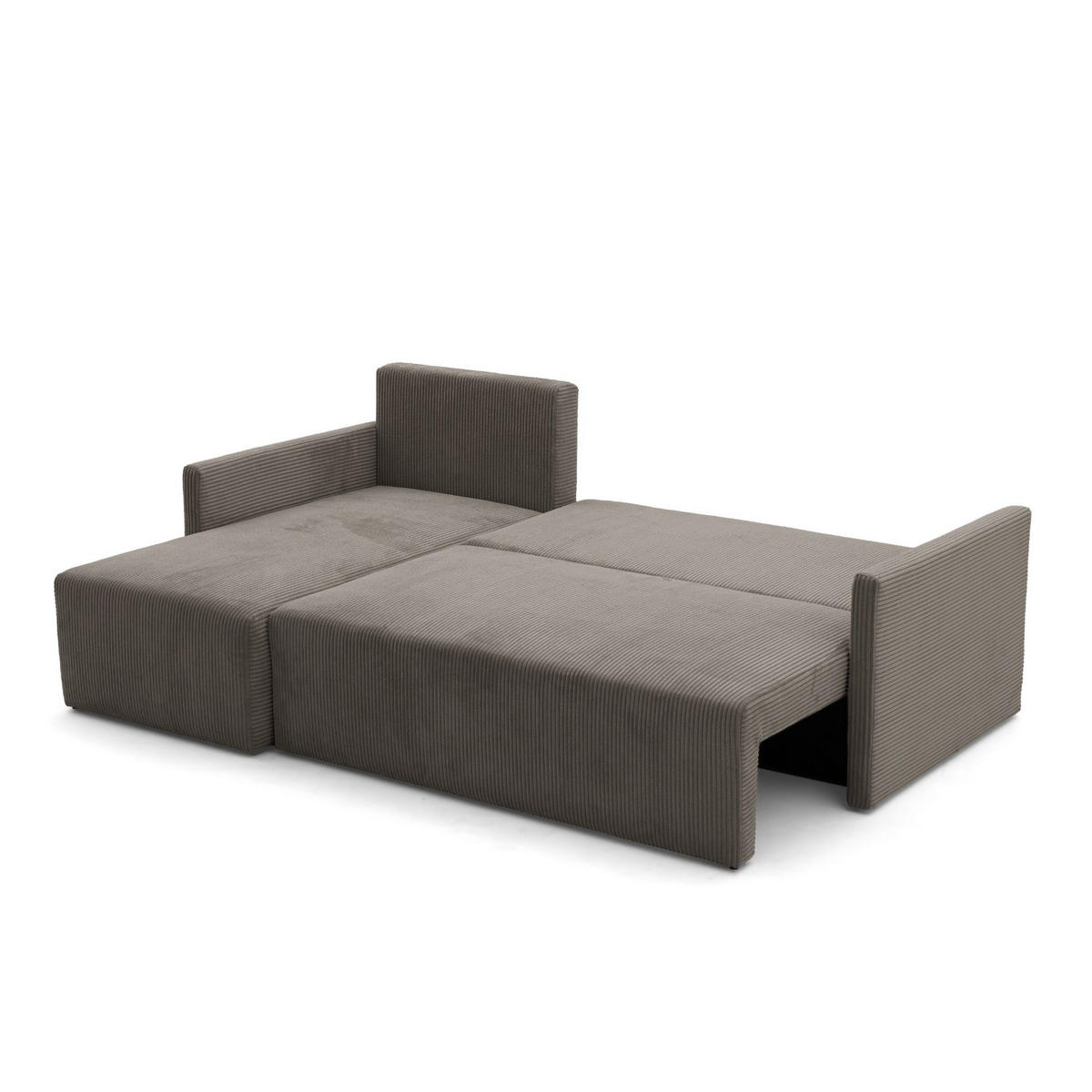 ECKSOFA GARDA L universell links/rechts montierbar mit Schlaffunktion 132x198 cm Cord Hellbraun - Hellbraun/Schwarz, Holz/Kunststoff (209/145cm) - NACANAPA