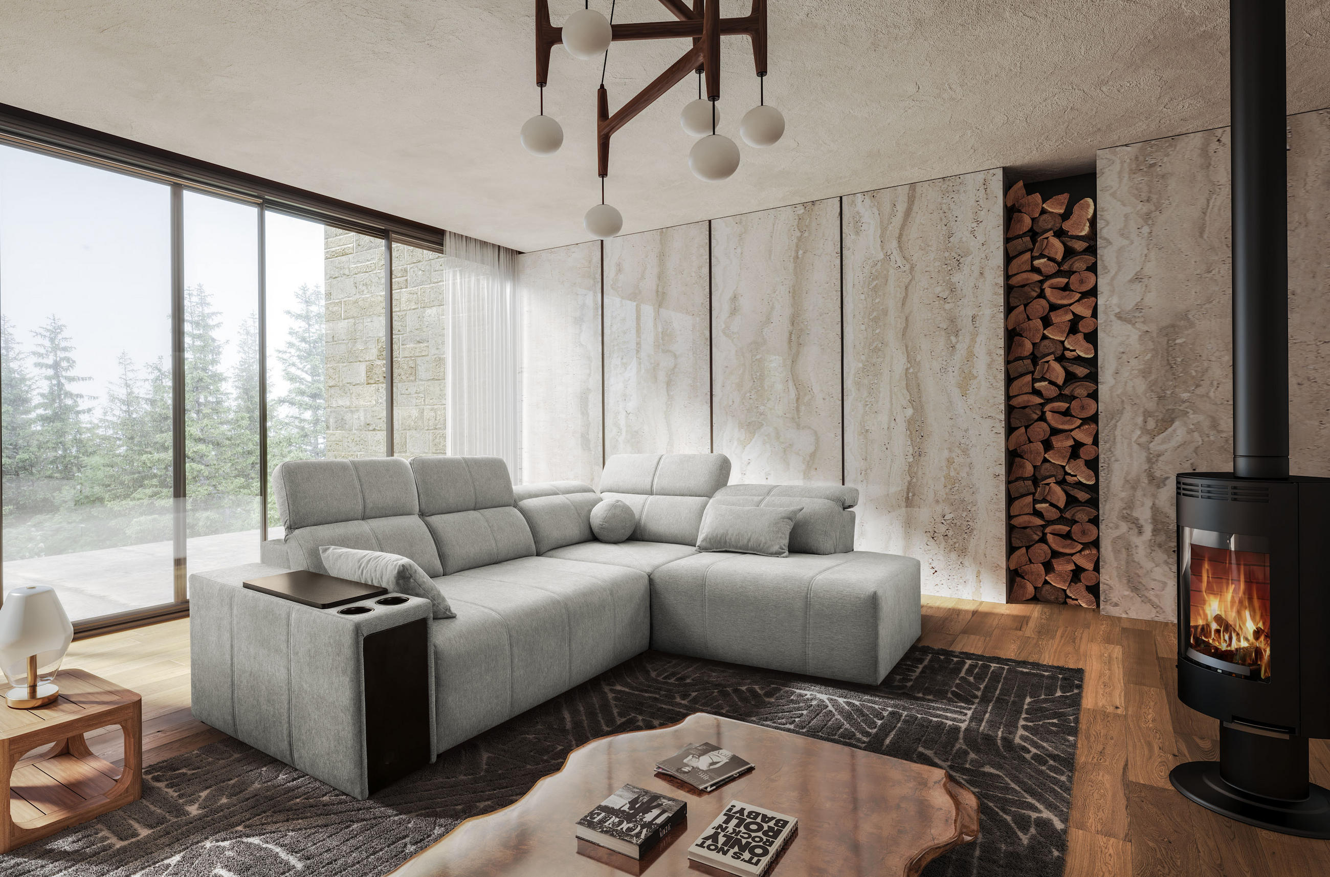 ECKSOFA Mindy VII mit Schlaffunktion und verstellbarer Rückenlehne, Stoff Verita Hellgrau Rechts - Hellgrau, Holz/Textil (288/230cm) - Kaiser Möbel