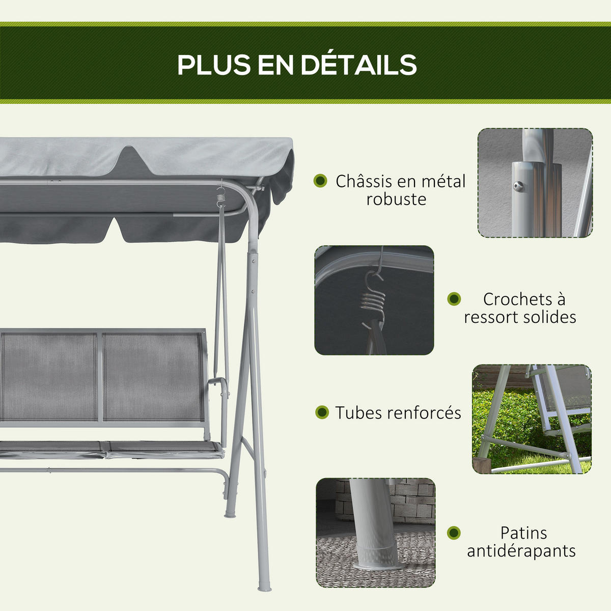 GARTENSCHAUKEL Grau 3-Sitzer - Grau, Metall (170/153/108cm) - PANGIVO