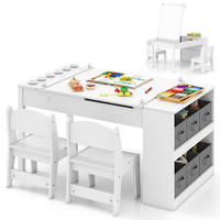 KINDERTISCH mit Stuhl weiß(3-tlg) - Weiß, Holzwerkstoff (109/55/60cm) - COSTWAY
