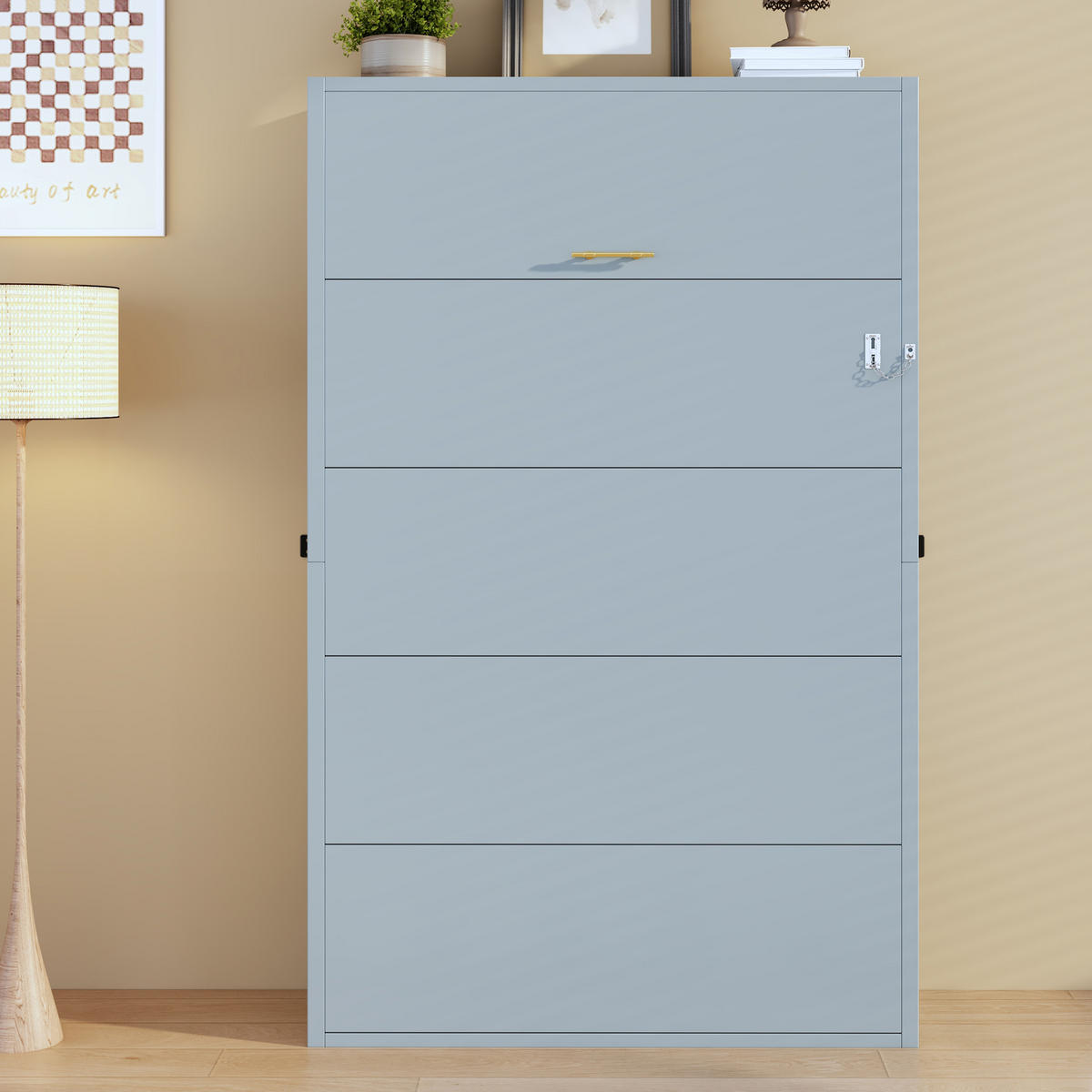 KLAPPBETT 90/200 cm in Grau aus Metall und Holz mit Wandverriegelung - Grau, Holzwerkstoff/Metall (90/200cm) - WISHDOR