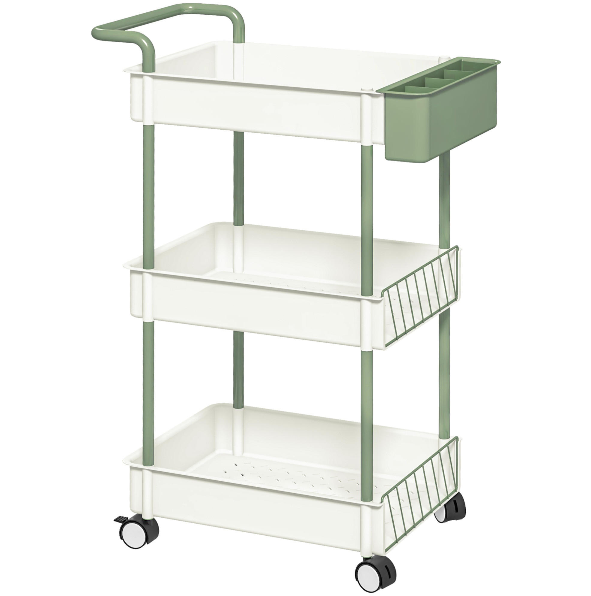 ROLLWAGEN mit 3 Etagen und Hängekorb 50 x 29,4 x 77 cm Weiß - Weiß, Kunststoff (29.4/77/50cm) - Beauniv