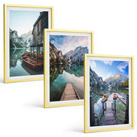 BILDER SET 3er Set - 40x60 cm Goldrahmen - See Berge Holzboote - Goldfarben, Kunststoff (40/60cm) - TULUP
