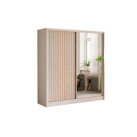 SCHWAEBETÜRENSCHRANK NEW YOURK LUX 203/215/61 cm in Kaschmir mit Lamellen und Spiegel - Kaschmir, Holzwerkstoff (203/215/61cm) - Deine Möbel 24