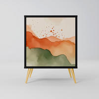 SIDEBOARD WATERCOLOUR PEAKS, Schwarz, 57,5x42x75,5 cm, Goldfarbene Metallfüße - Goldfarben/Multicolor, Holzwerkstoff/Metall (57.5/75.5/42cm) - SpaceRebels