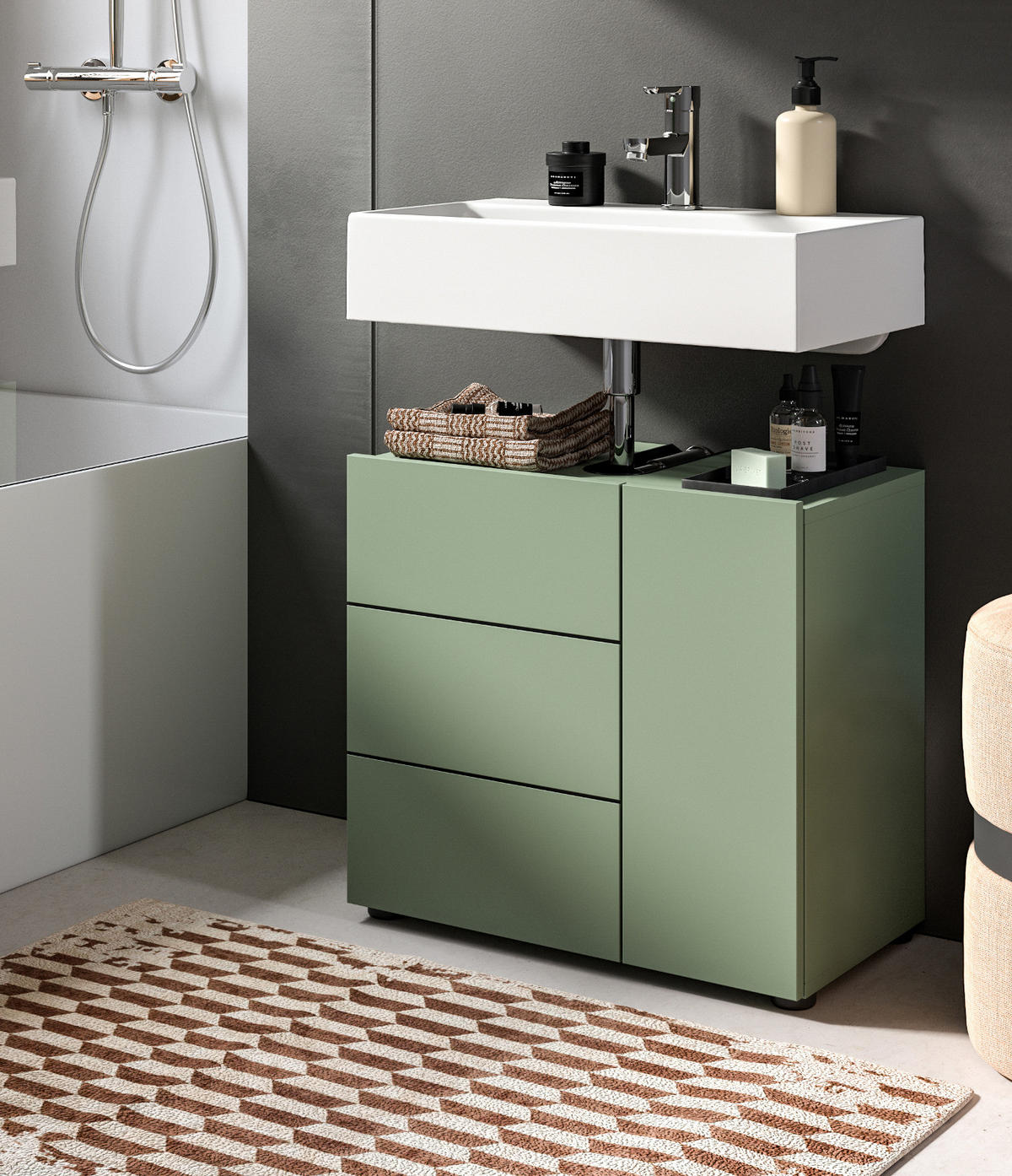 WASCHBECKENUNTERSCHRANK grün, Badezimmer Unterschrank 60 x 56 cm - Schwarz/Grün, Holzwerkstoff/Kunststoff (60/190/34cm) - Inn.Furn