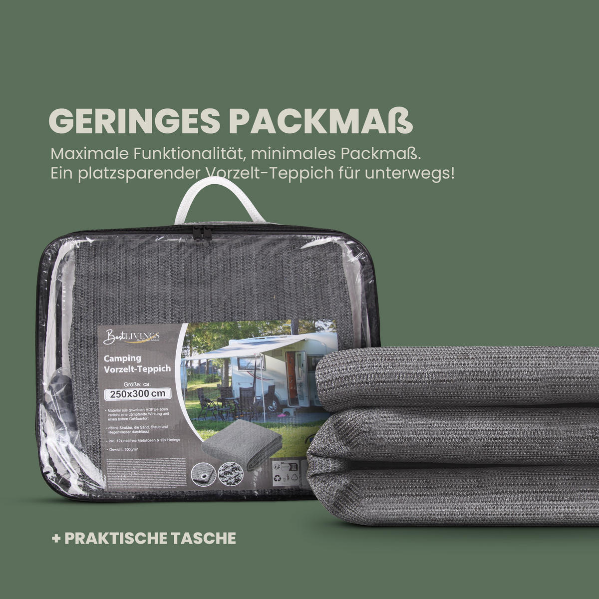 CAMPING Matte - Vorzeltteppich HDPE 300 x 600 cm - Anthrazit, Kunststoff (300/600cm) - Bestlivings