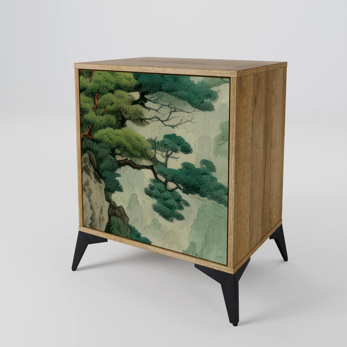 SIDEBOARD VERDURE ABYSS, Eichefarben, 57,5x42x72,5 cm, Schwarze Metallfüße - Eichefarben/Multicolor, Holzwerkstoff/Metall (57.5/72.5/42cm) - SpaceRebels