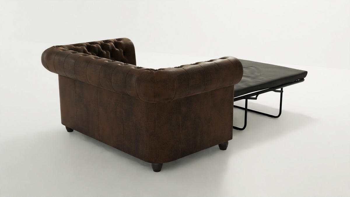 CHESTERFIELD-SOFA 2-sitzer mit Schlaffunktion Flux Dunkelbraun Microfaser Vintageoptik - Dunkelbraun/Braun, Holz/Textil (148/72/86cm) - S-Style Möbel