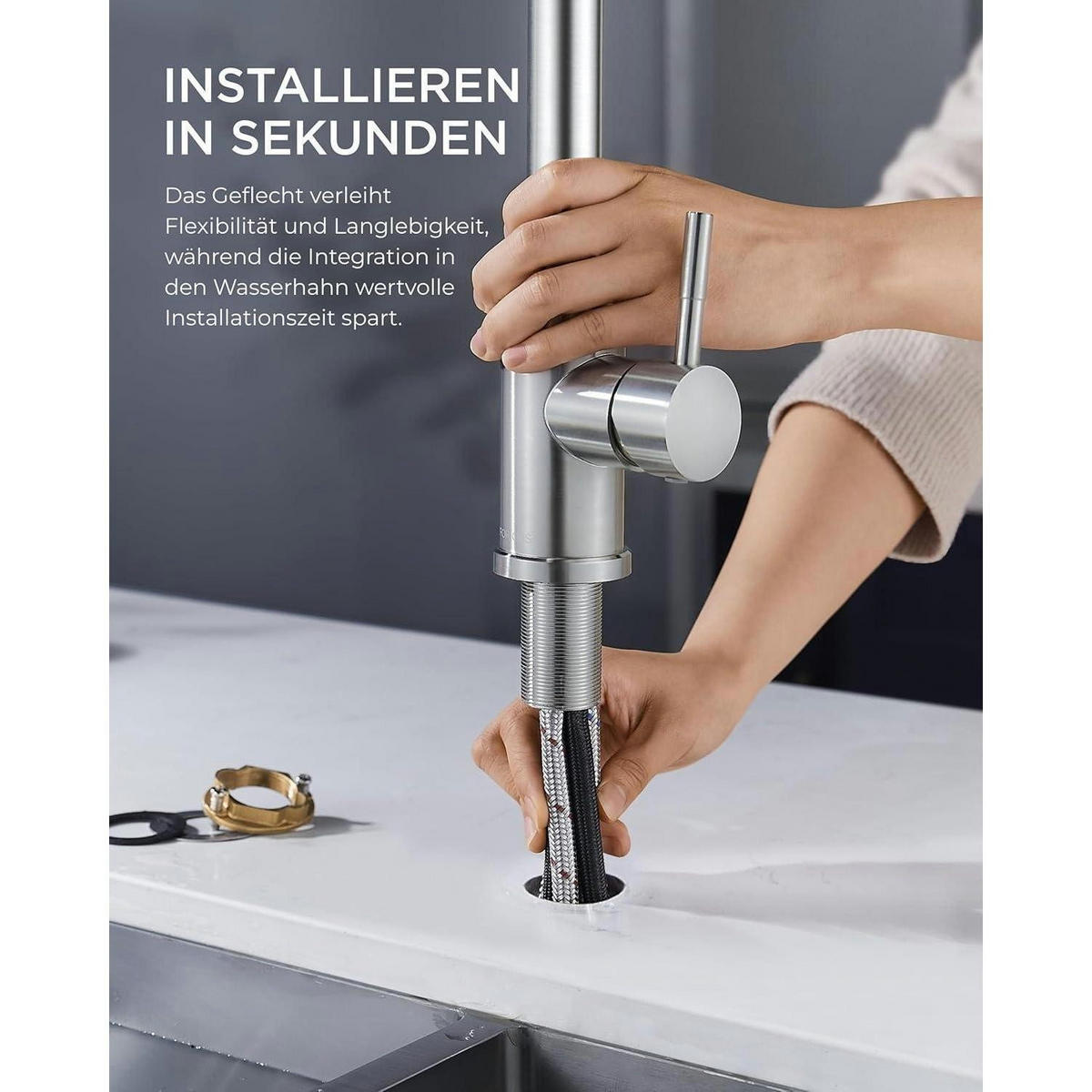 KÜCHENARMATUR mit ausziehbarer Brause Edelstahl 360° schwenkbar - Silberfarben, Metall (5/42.5/25cm)