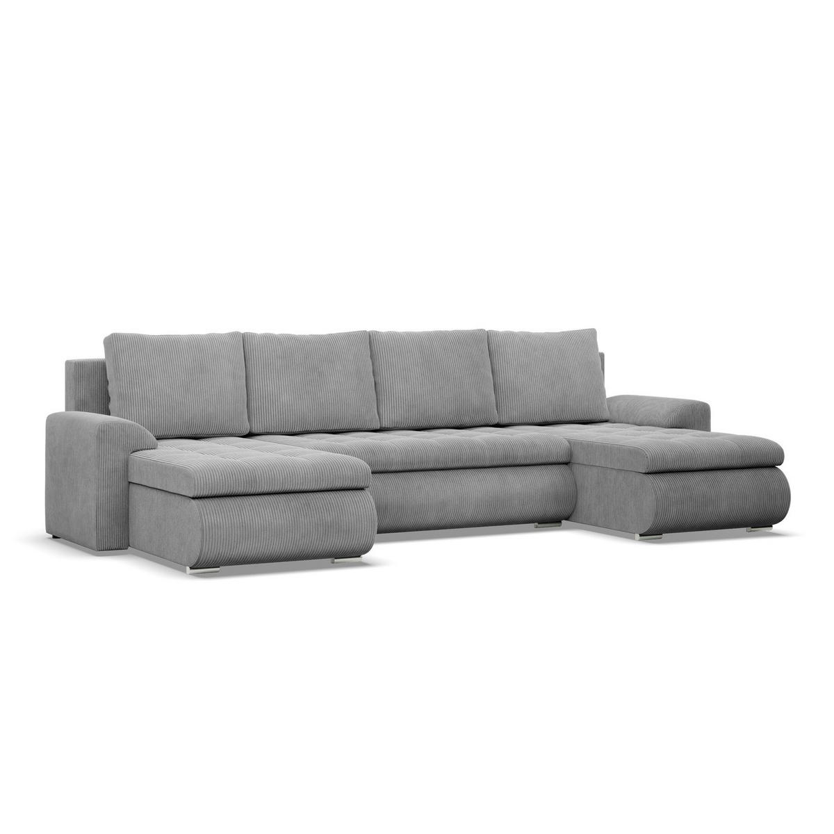 U-SOFA MIT SCHLAFFUNKTION FORESTA, Cord - Grau - Grau, Textil (302/89/159cm)