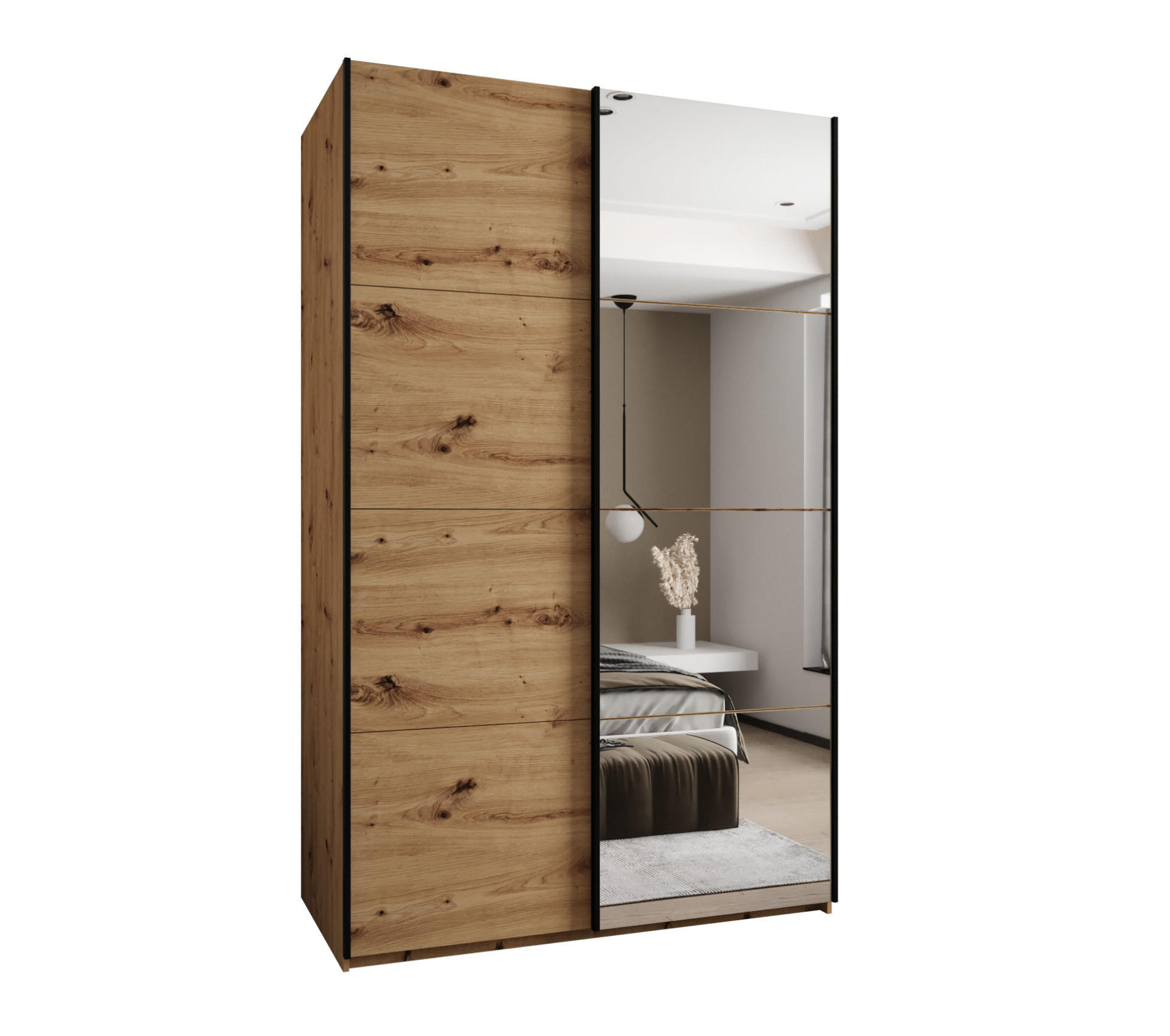 Abiks Möbel Schwebetürenschrank Eiche Artisan, Eiche Artisan, Schwarz 160x245x64 cm
