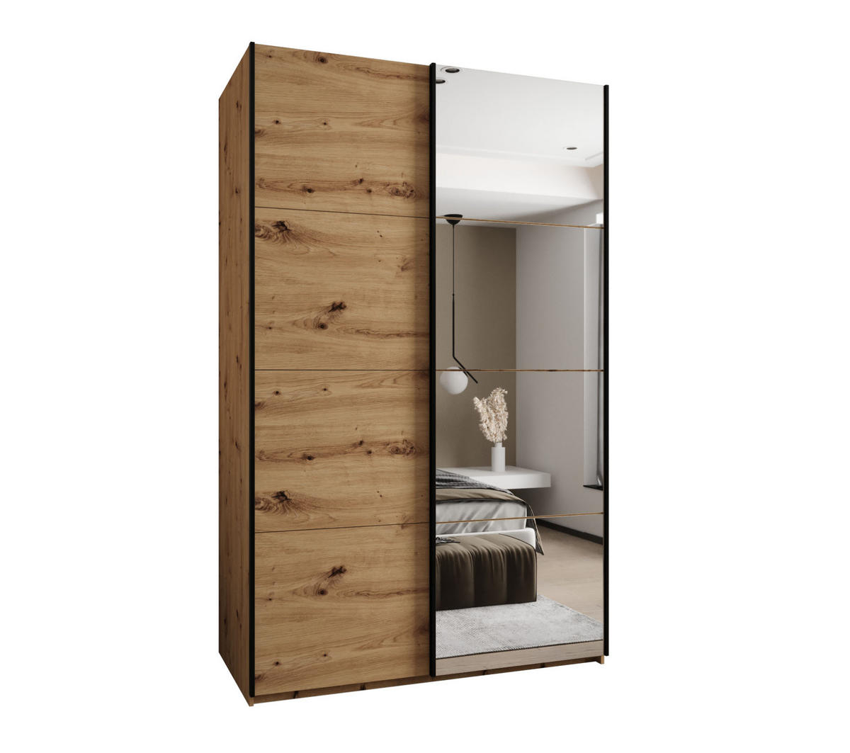 SCHWEBETÜRENSCHRANK 245,5/160/64 2-türig - Schwarz/Eiche Artisan, Holz/Metall (160/245/64cm) - Abiks Möbel