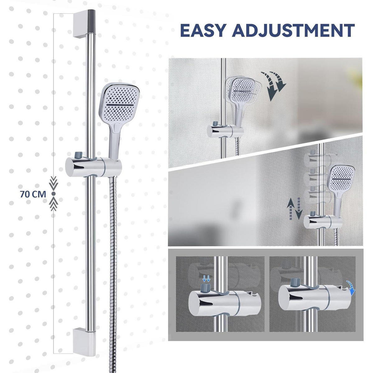 DUSCHARMATUR-SET mit Thermostat 70 cm Duschstange - Silberfarben, Metall (15/10/70cm)