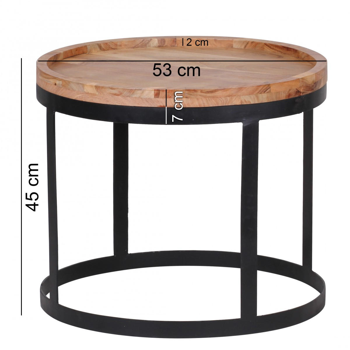 BEISTELLTISCH 2er Set Massivholz Metallgestell Rund Natur INDI, Beige 53x53x45 cm - Beige/Schwarz, Holz/Metall (53/53/45cm) - KADIMA DESIGN