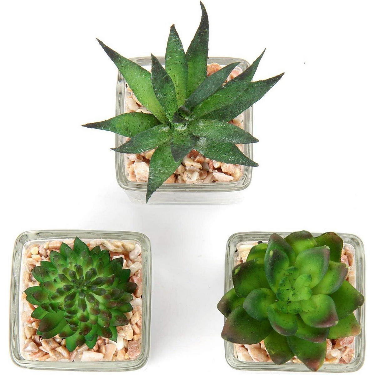 KUNSTPFLANZE 3er Set im Glastopf Höhe 10.5cm - Multicolor, Glas (8cm)