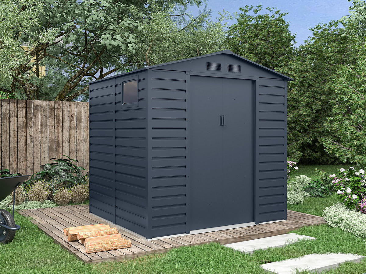SCHREBERGARTENHAUS - 203 cm x 181 cm - metall - anthrazitgrau Adelmo - Anthrazit, Metall (203/213/181cm) - Vente-Unique