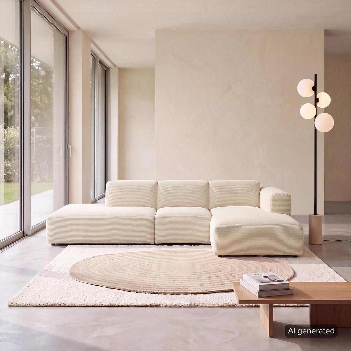 ECKSOFA mit Chaiselongue - Beige/Schwarz, Kunststoff/Textil (290/173cm) - home24