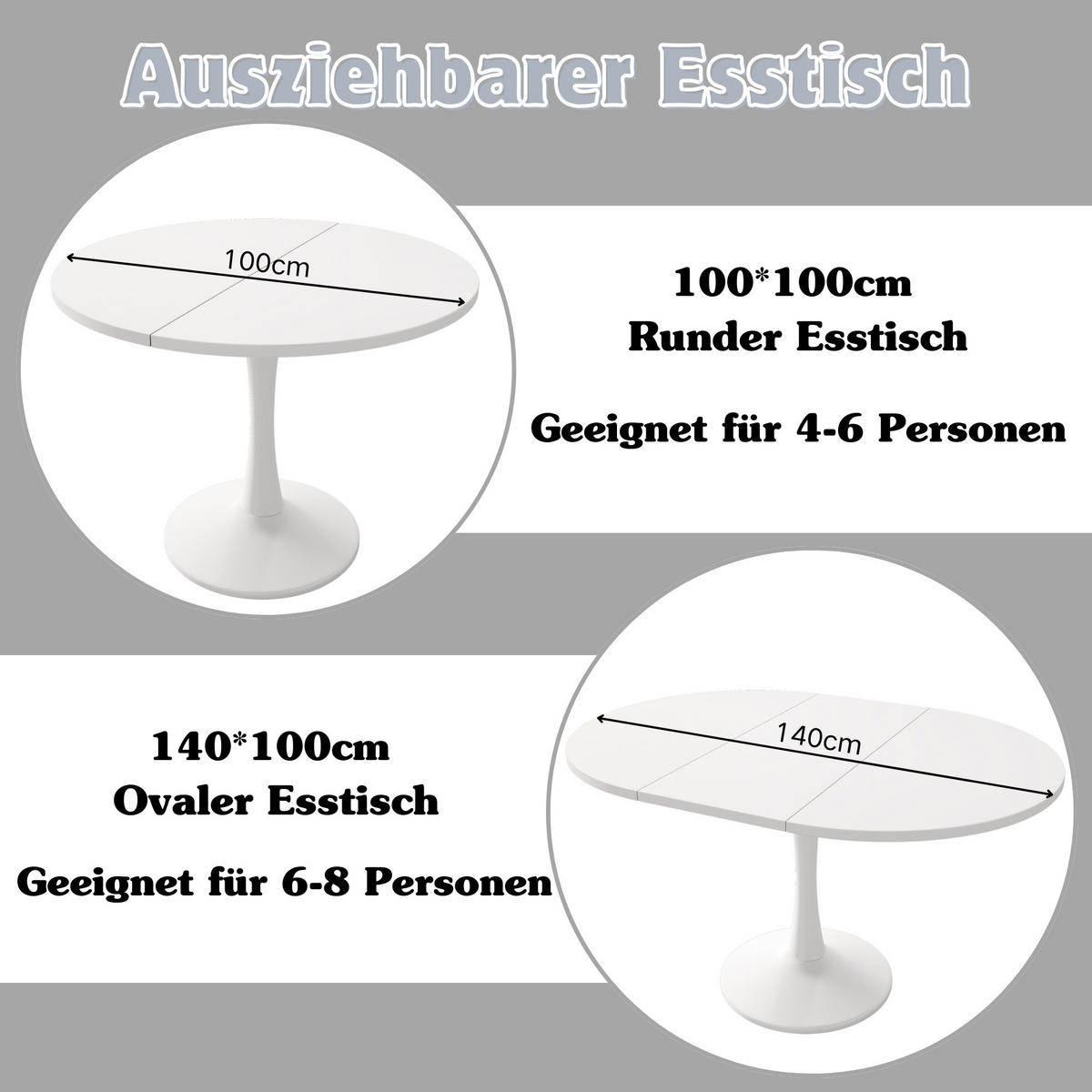 ESSTISCH oval 100/100/75 cm weiß mit modernem Design - Weiß, Holzwerkstoff (100/140/75cm) - OKWISH