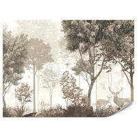 FOTOTAPETE für Esszimmer Vintage Wald Bäume Hirsche 500x350 - Gelb/Beige, Papier (500/350cm) - Muralo