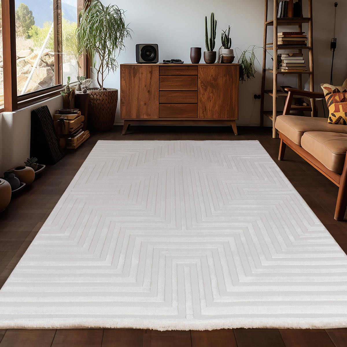 TEPPICH Kurzflor 3D-Muster Polypropylen Wohnzimmer Creme Rechteckig 140x200 - Beige, Textil (140/200cm) - KADIMA DESIGN