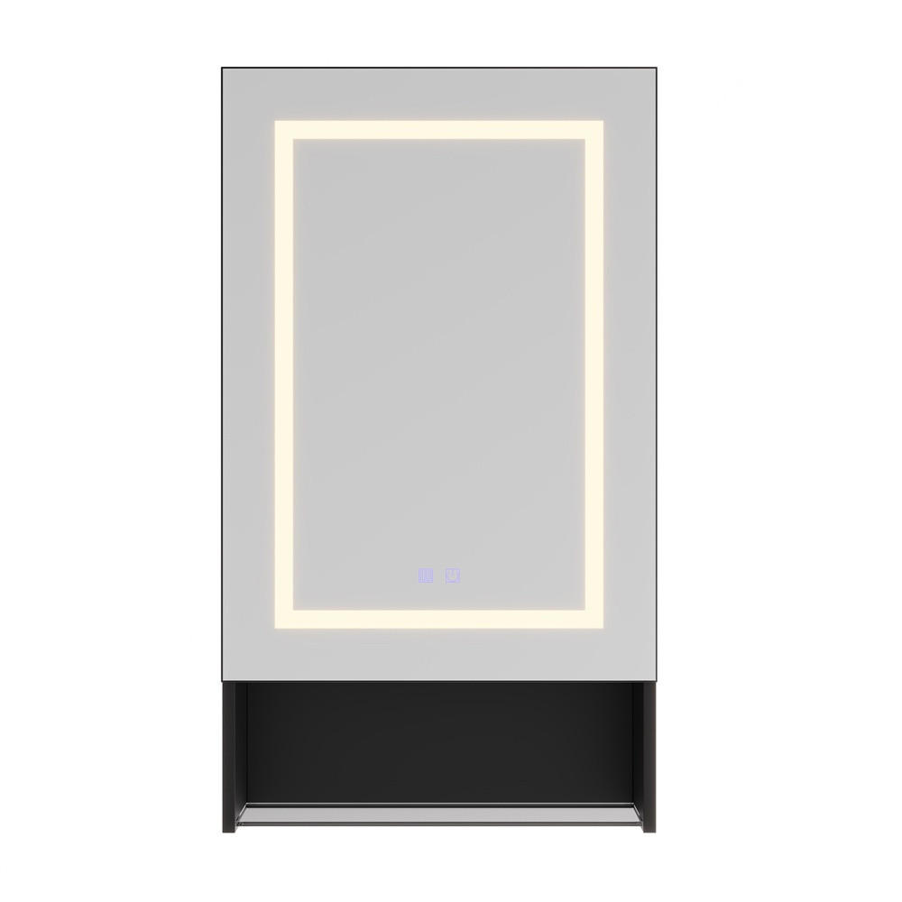 SPIEGELSCHRANK - eintürig - mit LED-Beleuchtung - Antibeschlag-Funktion und offenem Glasregal - Schwarz - Schwarz, Holzwerkstoff (16/88/50cm) - DELFA