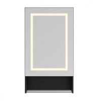 SPIEGELSCHRANK - eintürig - mit LED-Beleuchtung - Antibeschlag-Funktion und offenem Glasregal - Schwarz - Schwarz, Holzwerkstoff (16/88/50cm) - DELFA