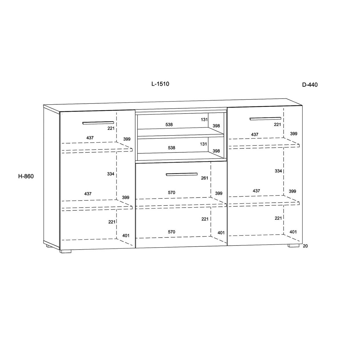 SIDEBOARD Ania Schwarz und Holz - Schwarz, Holzwerkstoff (151/86/44cm) - Petits-meubles