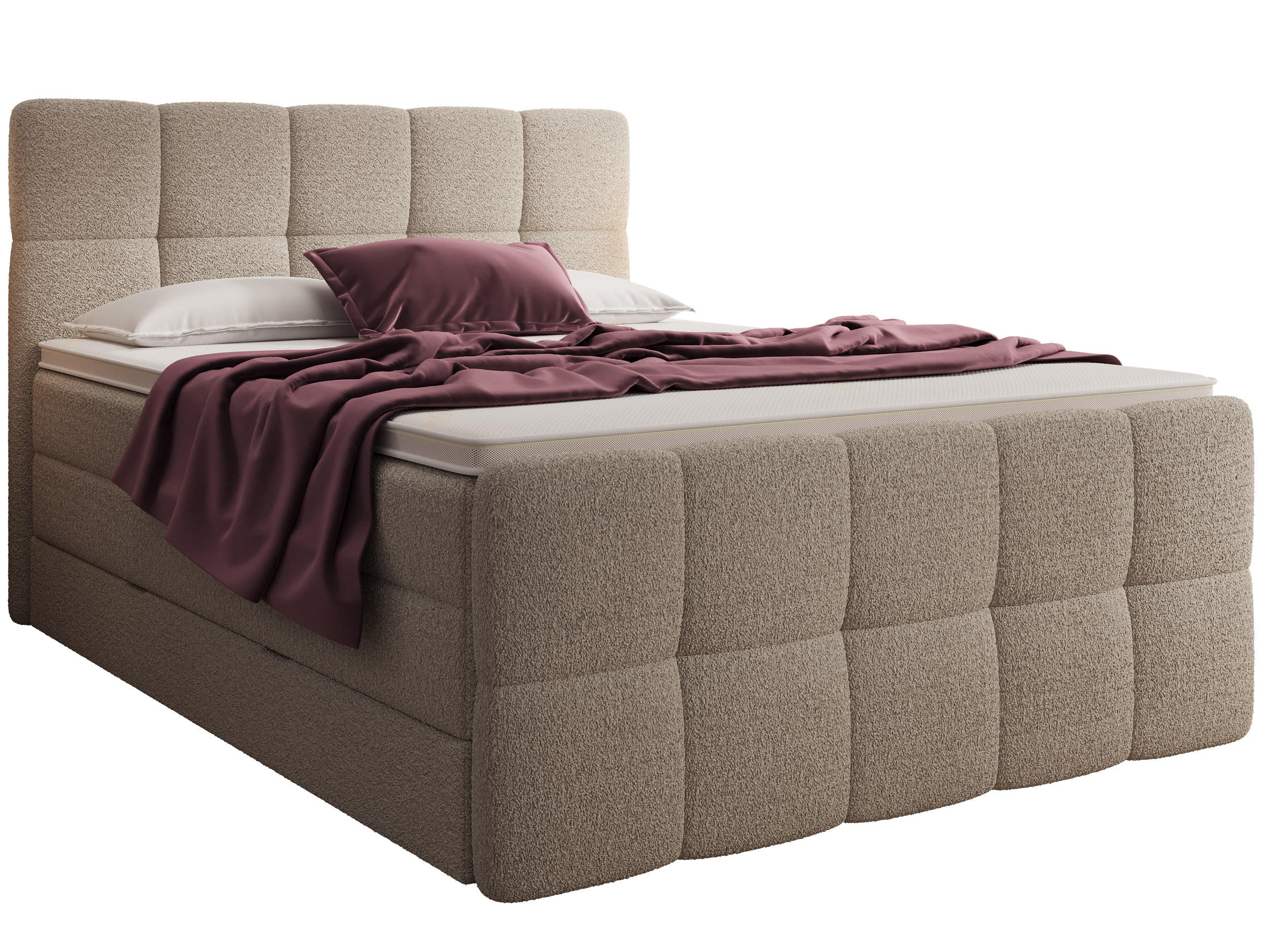 BOXSPRINGBETT Madison 2 beige 200/200 H3/H4 Boucle - Beige, Textil (200/200cm) - wonello