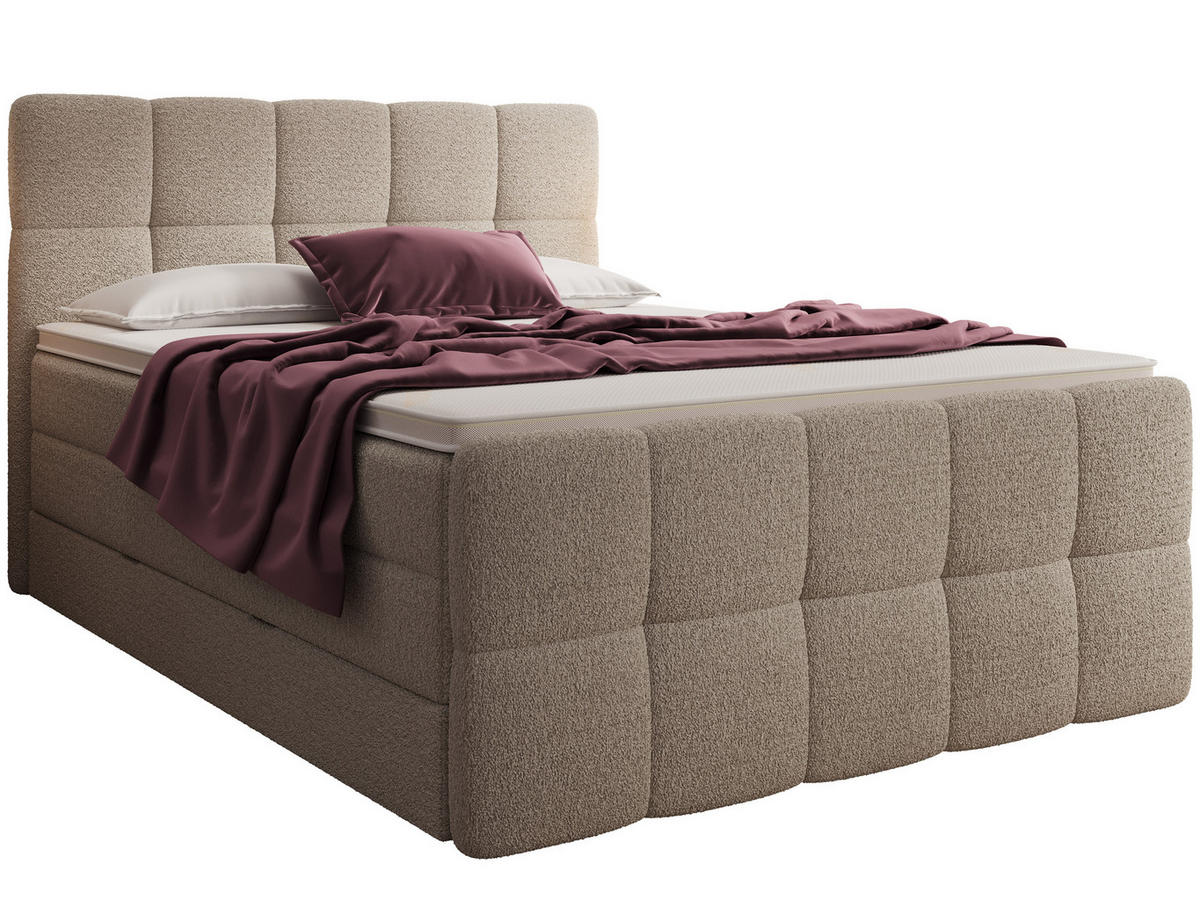 BOXSPRINGBETT Madison 2 beige 160/200 H3/H4 Boucle - Beige, Textil (160/200cm) - wonello