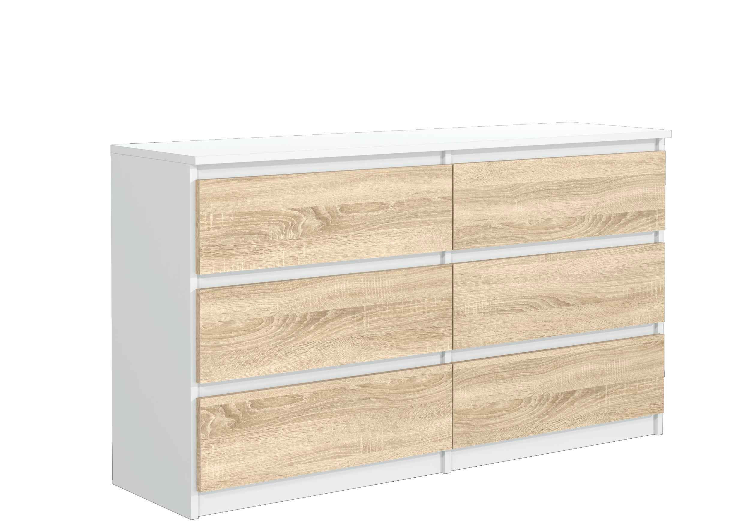 KOMMODE NUDO 120/78,5/39cm mit 6 Schubladen Türen Weiß - Weiß/Sonoma Eiche, Holzwerkstoff (120/78.5/39cm) - MASSENO