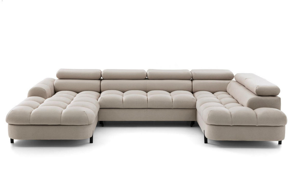 ECKSOFA U-Form BOWL U Rechts mit Schlaffunktion 125x265 Velours Creme - Creme/Schwarz, Holz/Textil (195/90/339cm) - Muffo