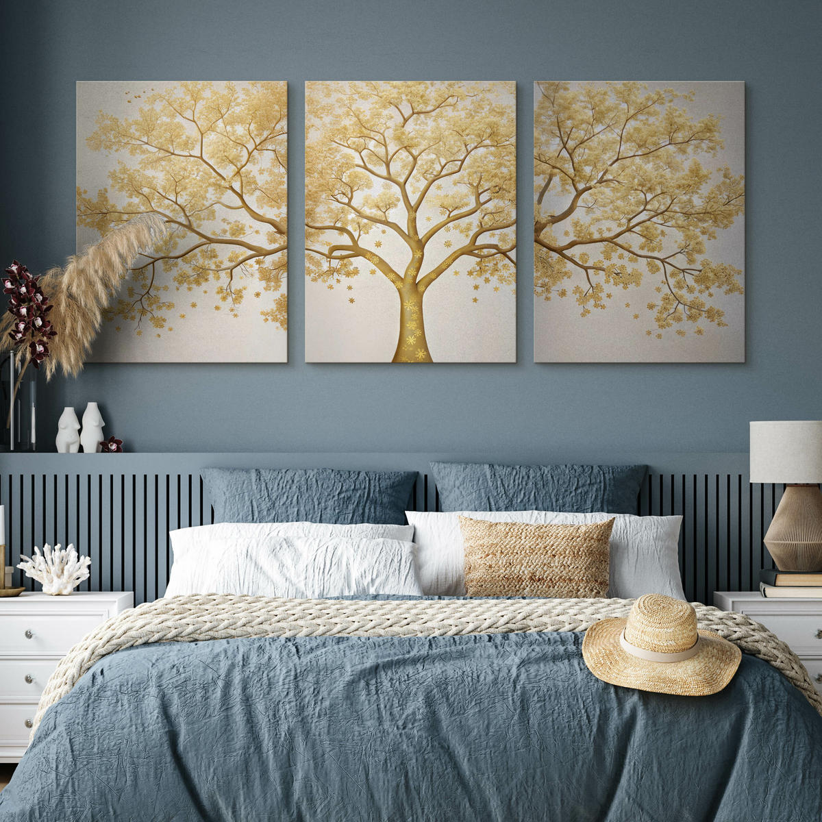 LEINWANDBILDER 3-es Set Baum Abstraktion - Beige/Weiß, Textil (90/40cm) - Muralo