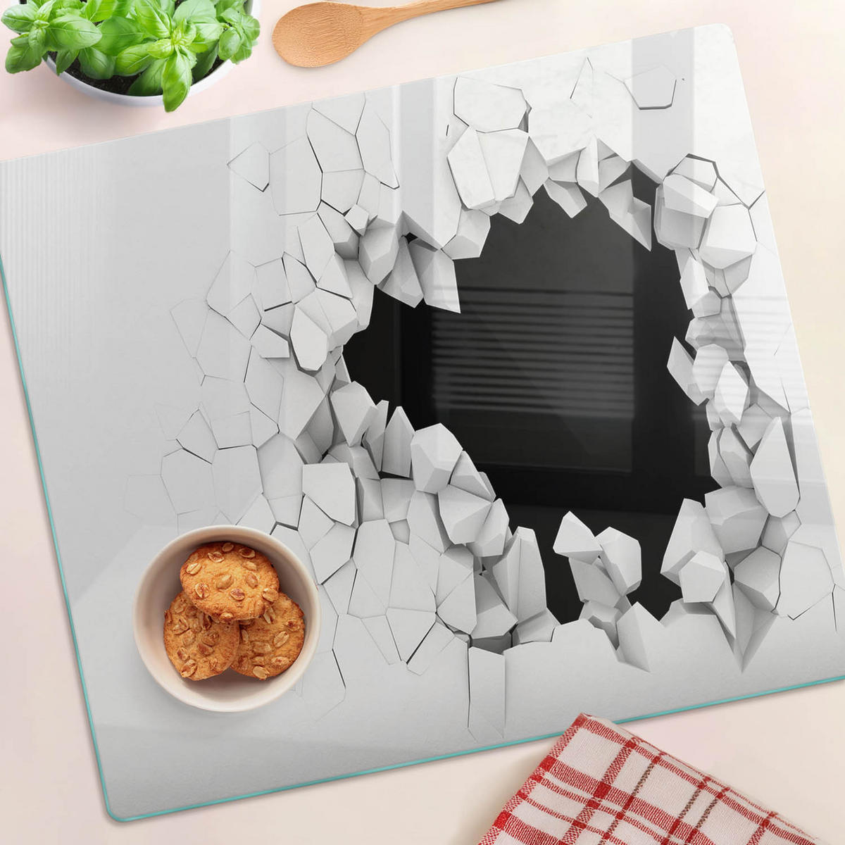 GLASPLATTE 60x52 cm Loch in der Wand - Weiß, Glas (60/0.4/52cm) - TULUP