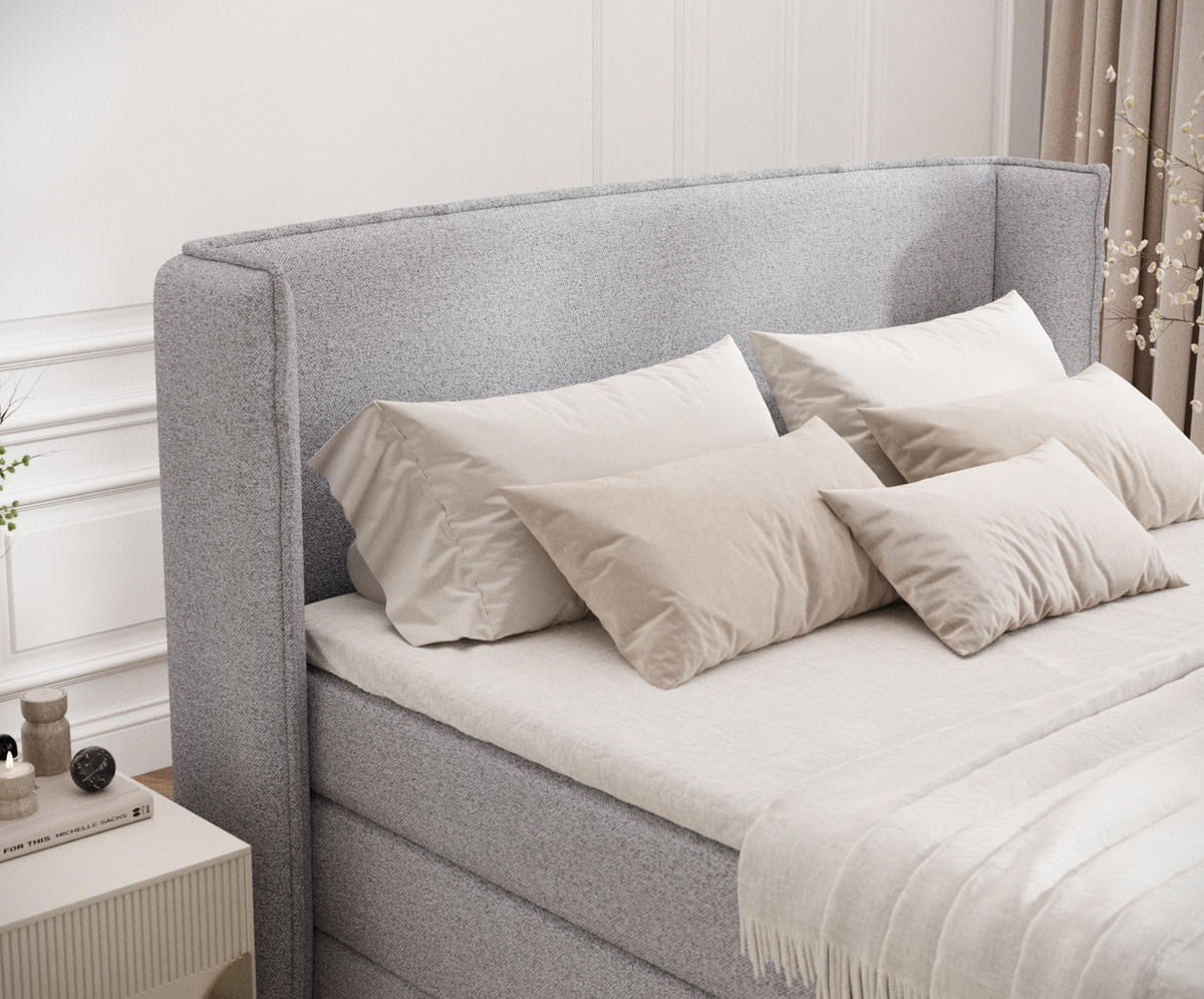 BOXSPRINGBETT Freeland Hellgrau 160/200 cm mit Matratze und Topper - Hellgrau/Schwarz, Holz/Holzwerkstoff (160/200cm) - Maison de Reve
