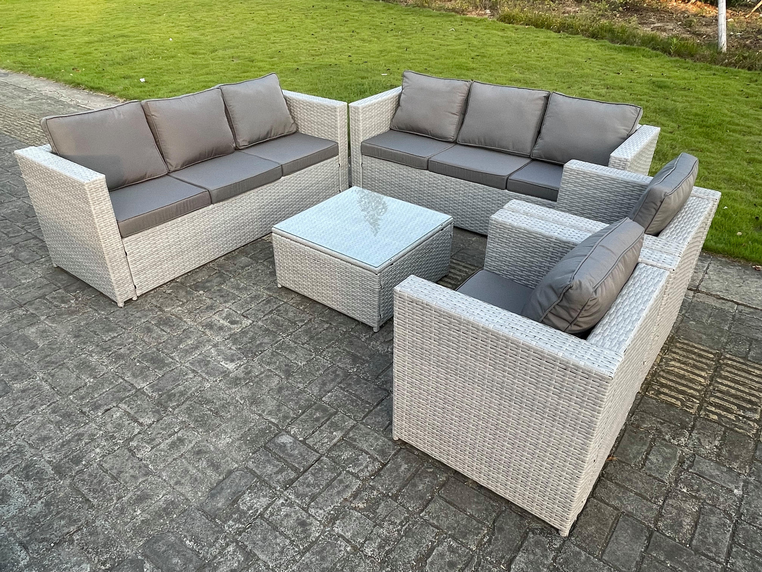 Thumbnail - Fimous Gartensofa, Hellgrau, Metall, 8-Sitzer, quadratisch, Gartenmöbel, Gartenmöbel-Sets