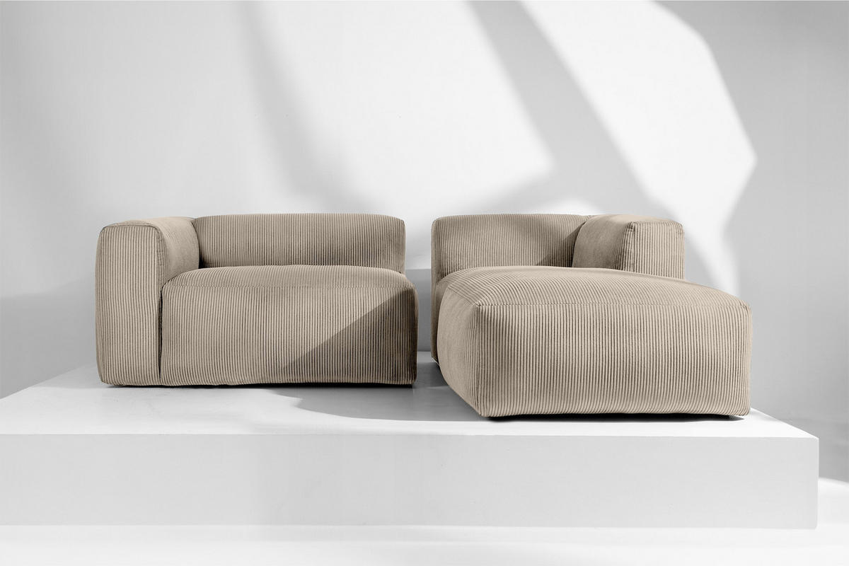 ECKMODULSOFA-RECHTS BUFFO 3/4 Sitzer mit extrem weicher Sitzfläche, Kordstoff, beige - Beige, Textil (237/180cm) - KONSIMO®