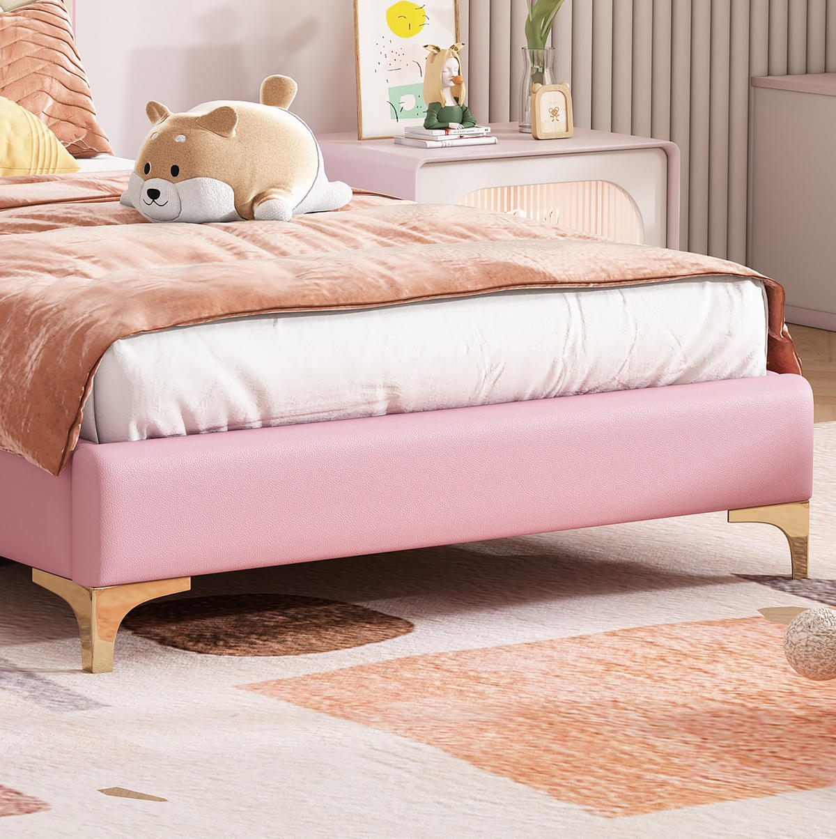 POLSTERBETT 90/200 cm Rosa/Weiß mit LED und Lattenrost ohne Matratze - Weiß, Kunststoff (90/200cm) - MIVRAY