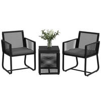 BISTRO-SET DE-06711 3-teilig, wetterbeständig, Glasplatte Schwarz/Grau - Schwarz, Kunststoff/Metall - ComfortXL