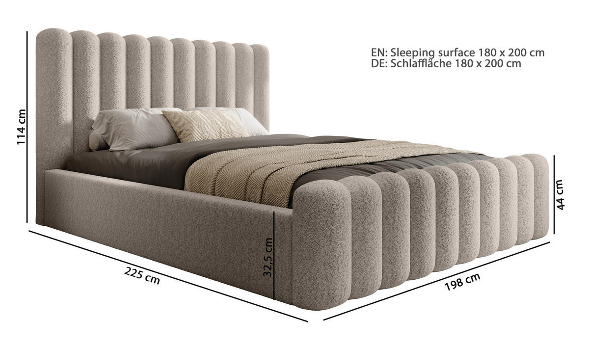 POLSTERBETT Langlebiges Polsterbett Mona V 180x200 cm – Bett mit Bettkasten & Pflegeleichtem Material, Grau - Schwarz/Grau, Holzwerkstoff/Kunststoff (180/200cm) - DomoHome