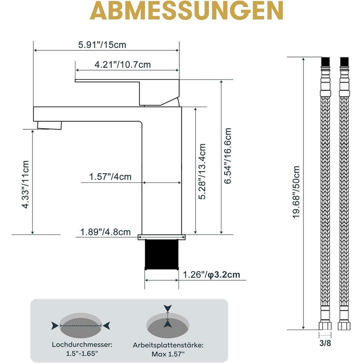 WASCHTISCHARMATUR Gold gebürstet Keramikkern - Goldfarben, Metall (5/11.9/16.2cm)