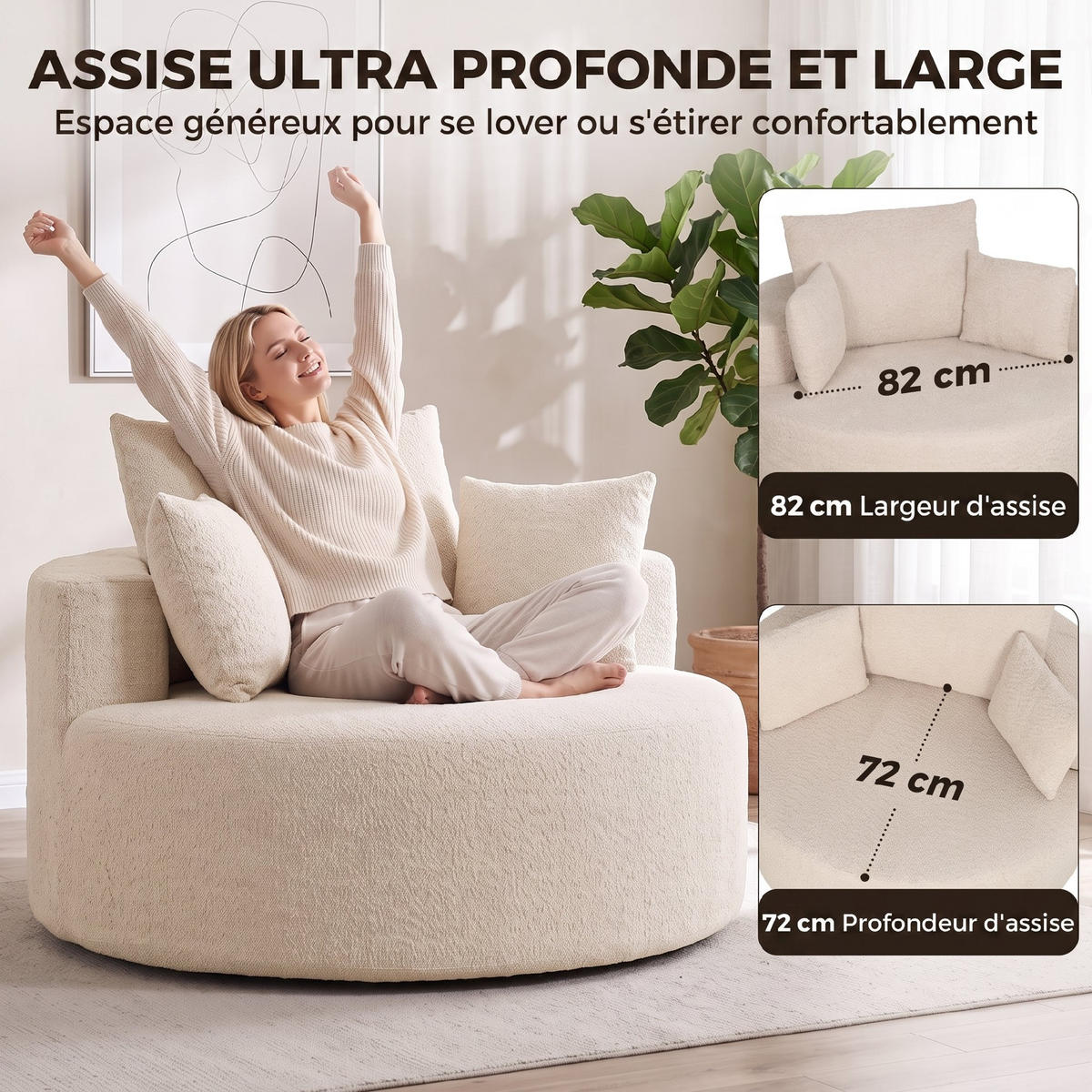 SESSEL Creme 130/130/82 cm - Creme, Textil (130/82/130cm) - PANGIVO