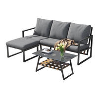 LOUNGE-SET mit Couchtisch und Fußhocker, flexible Kombination und Glasplatte, Grau - Grau, Textil - Redom