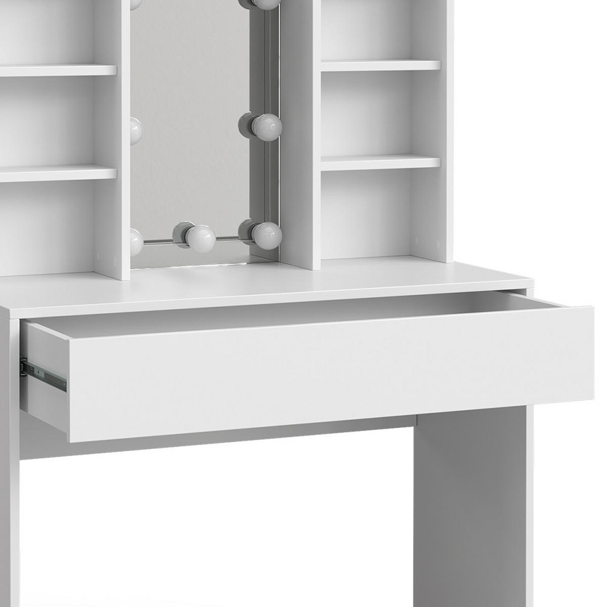 SCHMINKTISCH Alexa Weiß 93 cm mit LED Beleuchtung - Weiß, Holzwerkstoff (93/147/40cm) - Vicco