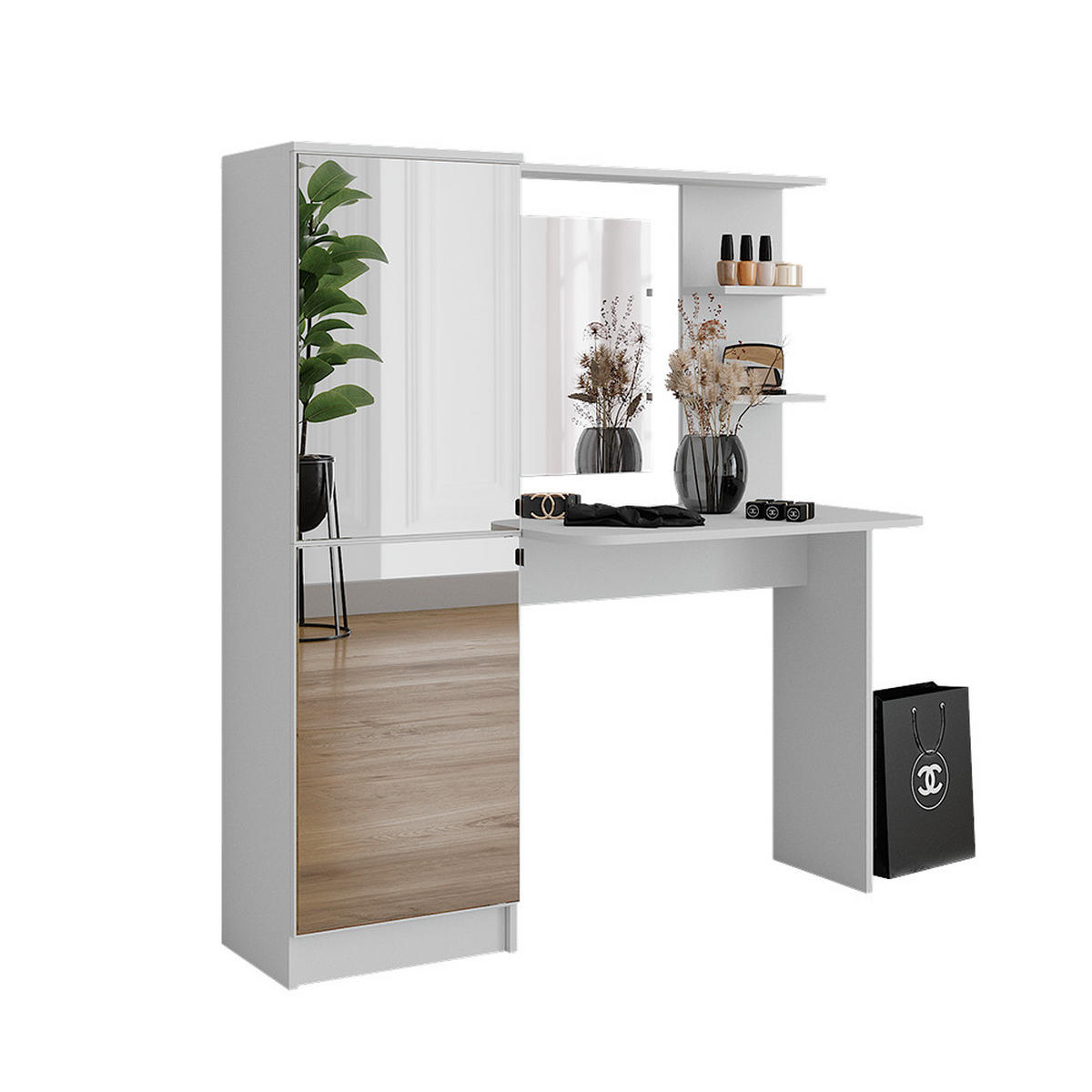 FRISIERKOMMODE Jasmin Weiß 122.9 cm mit Spiegel - Weiß, Holzwerkstoff (123/141.2/33cm) - Vicco