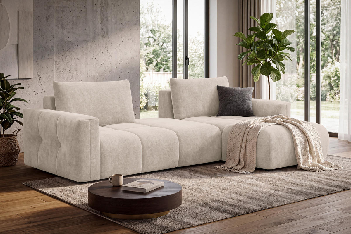 ECKSOFA VERONA 4-Sitzer RECHTS, Beige - Beige/Schwarz, Holz/Textil (282/173cm) - Courtois Laville