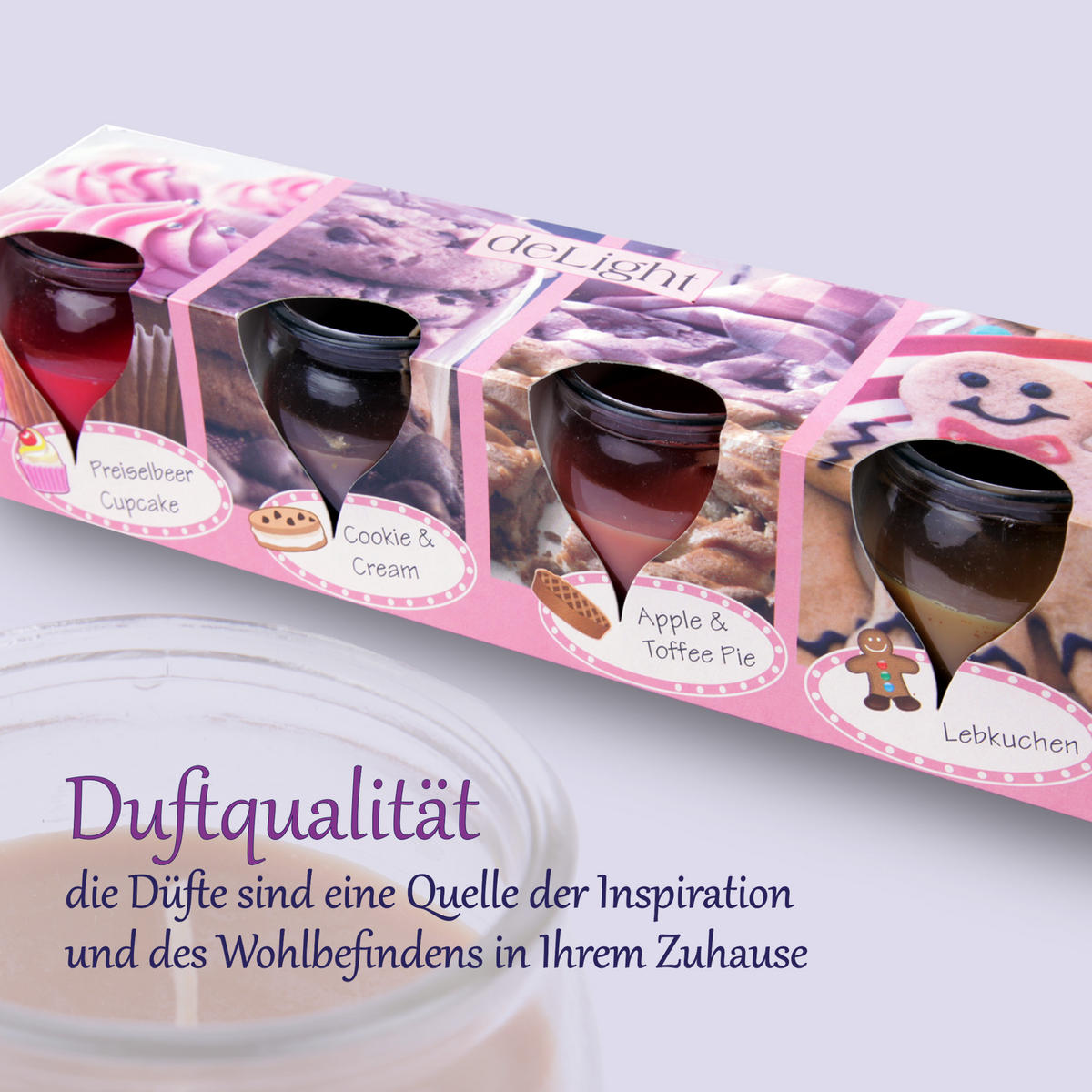 DUFTKERZEN "Selection" - 4 Kerzen im Mix Bakery - Multicolor/Kirschrot, Naturmaterialien (5.8/6cm)